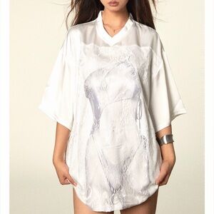 White Satin Lace Jersey Bikini Print L